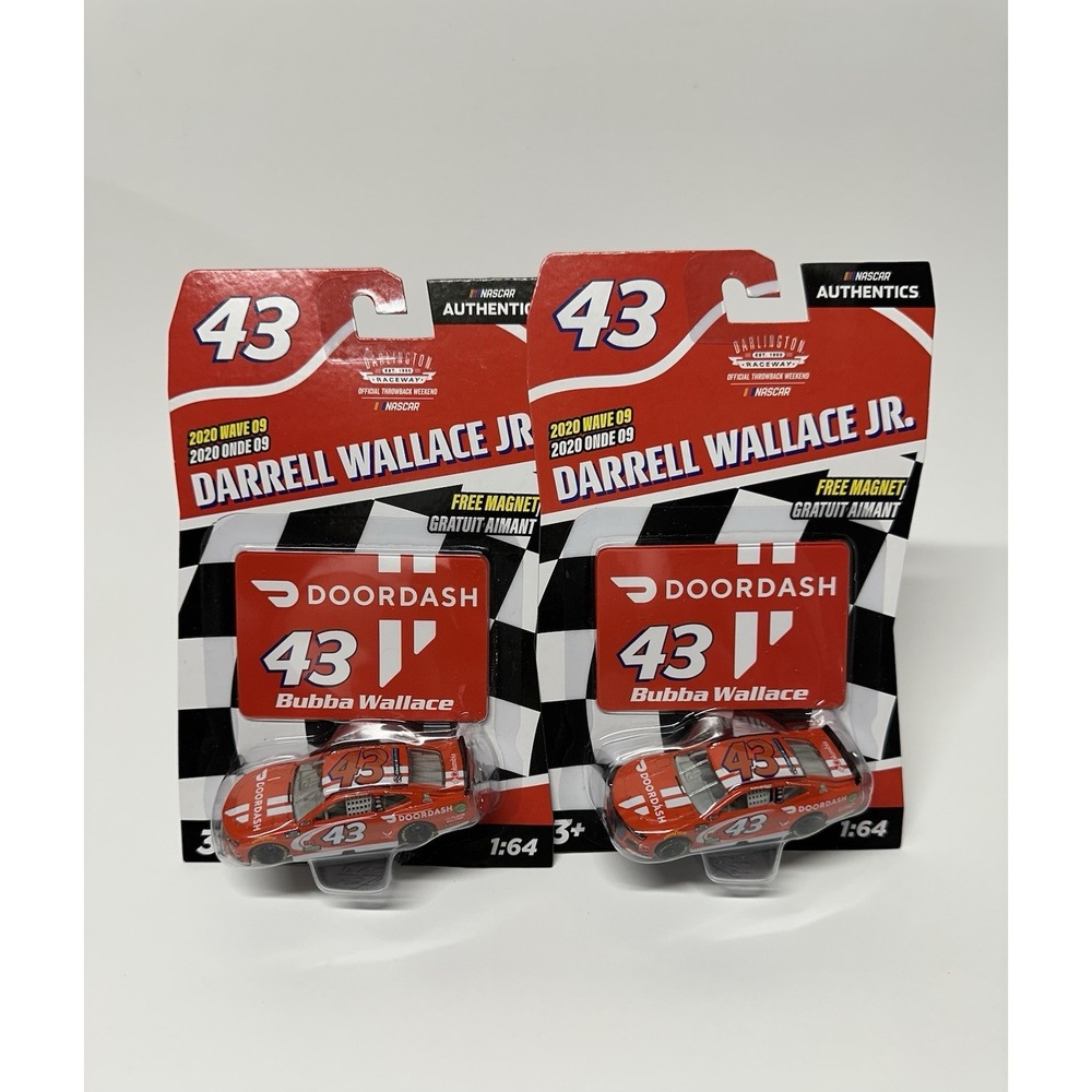 NASCAR Authentics Bubba Wallace #43 DoorDash 1:64 Diecast Lot of 2 Magnet